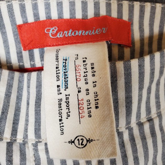 Cartonnier for Anthropology sz 12 Gray and White Stipe Embroidered Ankle Pants - Picture 9 of 12